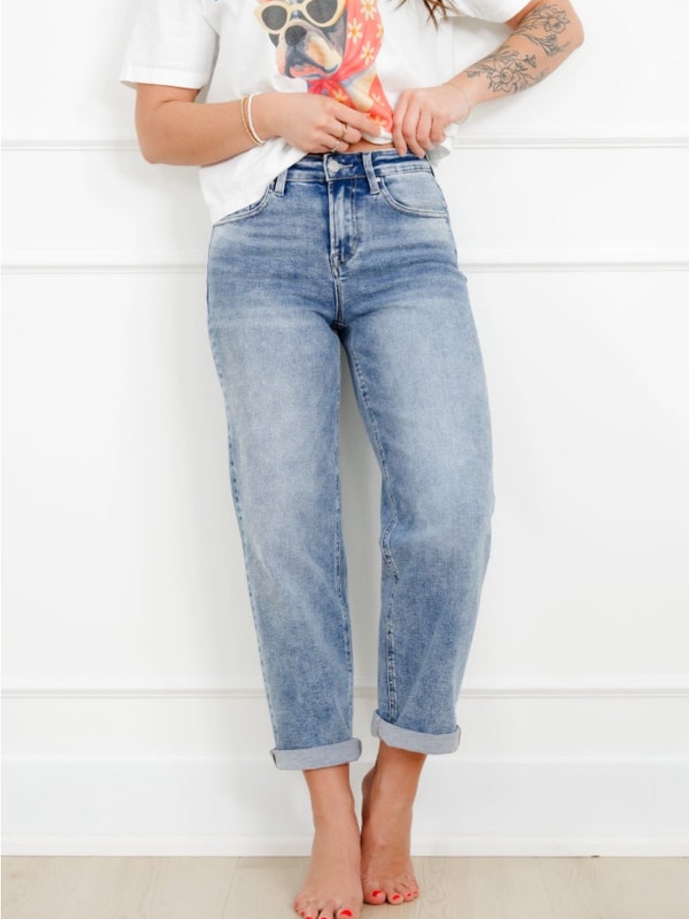 Risen Stretchy Boyfriend Jeans in Light Blue Wash NWOT